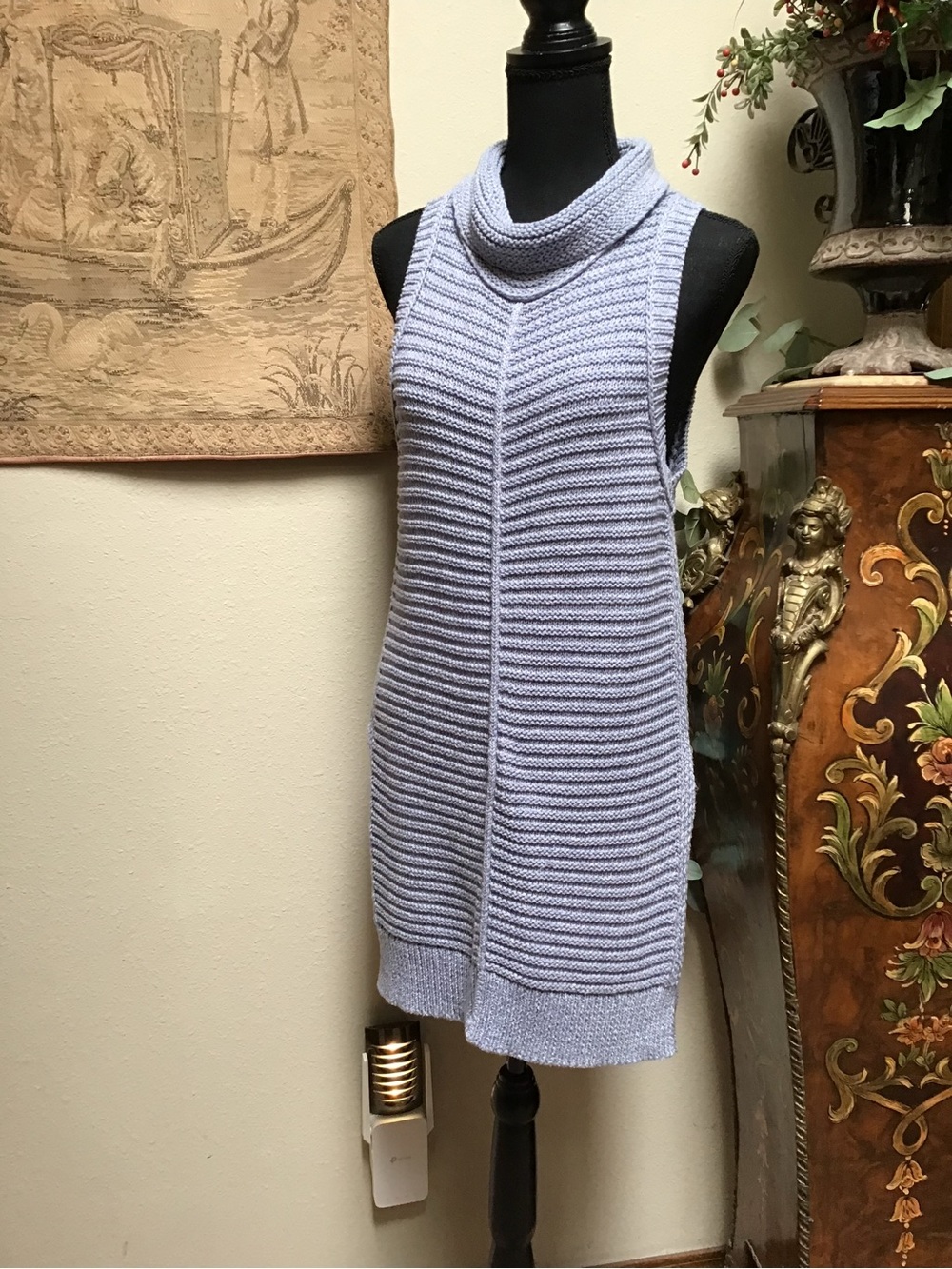Sleeveless Cowl Neck Knit Tunic Sweater - Light Grey